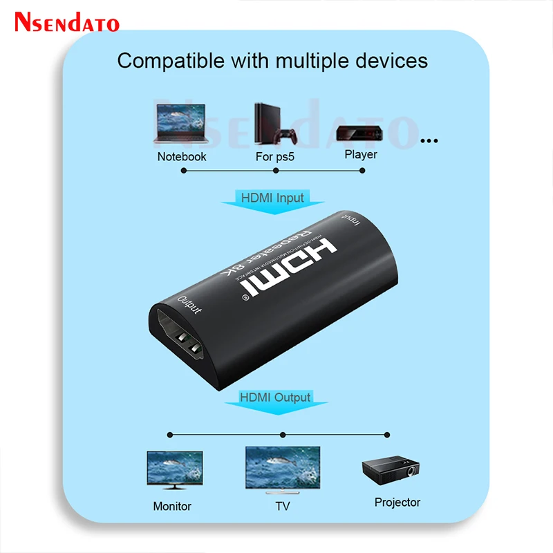 8k HDMI Repeater 30M 8K 60Hz 4K 120hz HDMI Extender 30M HDMI 2.1 Signal Repeater Amplifier Booster Adapter Converter for PS5 PC