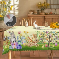 1 Easter Round Tablecloth, 5 Sizes Available, Tulip Easter Bunny Egg Garden Printed Square Tablecloth, Edge Embossing Process, Spring Garden Tablecloth Decoration, Tablecloth for Daily Home Kitchen, Terrace Use, Easter Decoration 2
