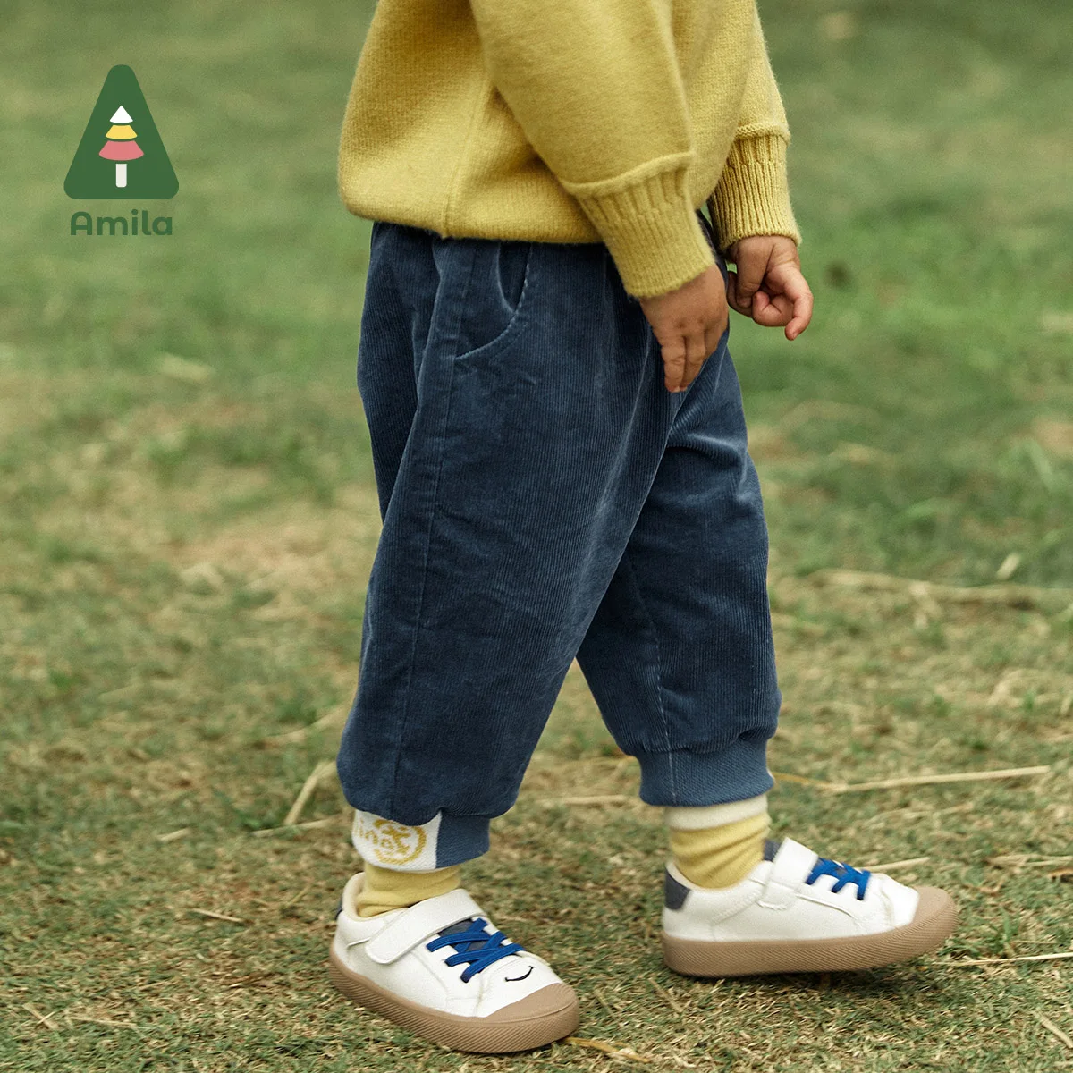 Amila Baby Pants 2023 Spring Autumn New Embroidery Corduroy Three Colors Loose Trousers Girls and Boys Children\'s Clothes Casual