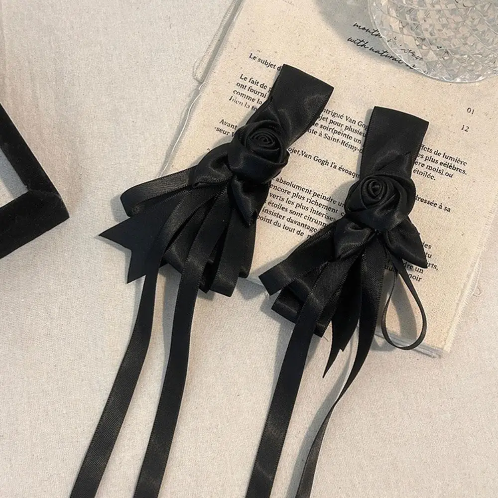 Elegant Rose Flower Satin Hairpins Y2k Women Girls Ponytail Clip Bow Ribbon Hair Clips Barrette Wedding Party Hair Accessories