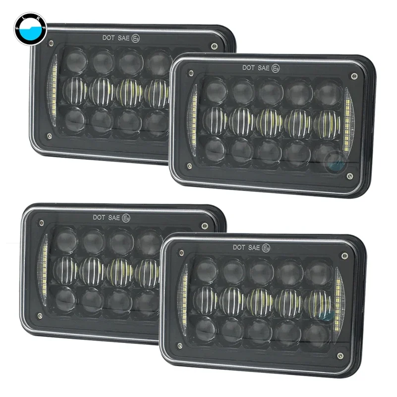 

4pcs Rectangular 4X6 inch LED Headlights 5D Lens H4 Plug For H4651 H4652 H4656 H4666 H6545 H4668 Freightliner Kenworth Peterbilt