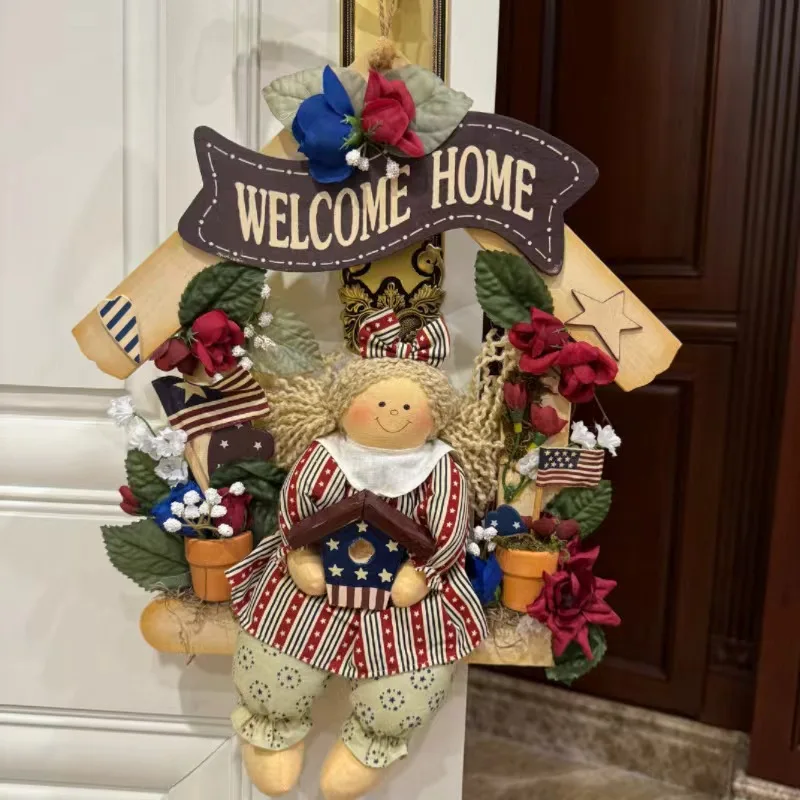 Creative doll pendant Pendant Door decoration Pastoral style straw woven children's room cute wall decoration