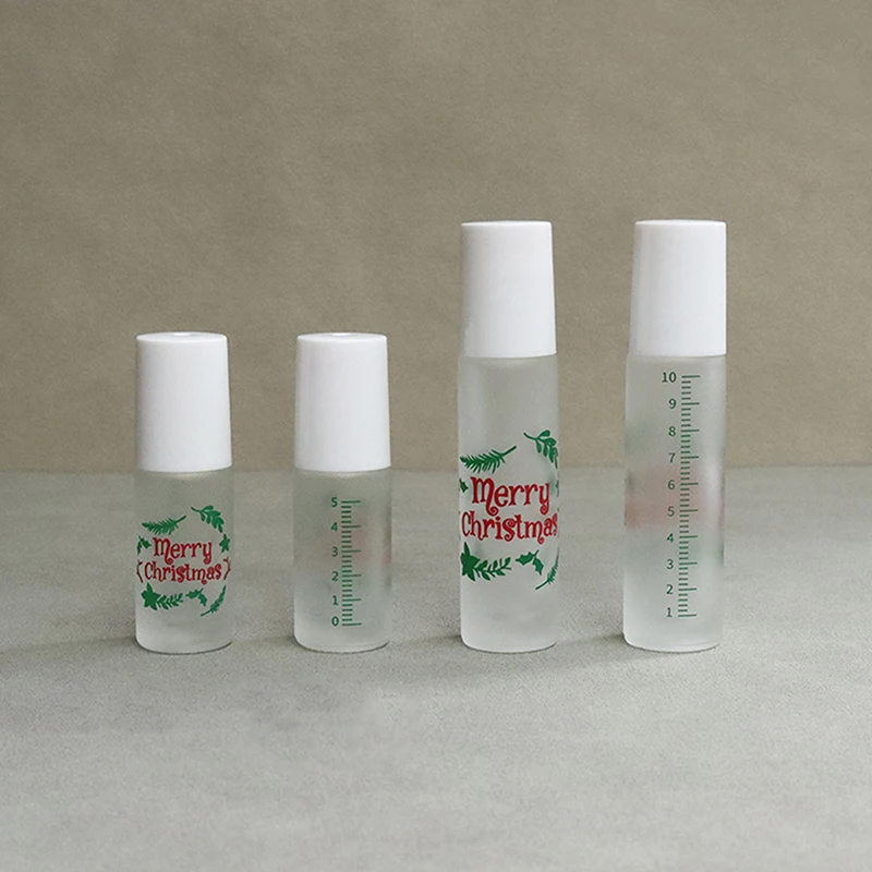 

5ml 10ml New 2024 Christmas Theme Thick Glass Roller Bottle Sample Test Essential Oil Vials With Metal Balls Perfume Bottle