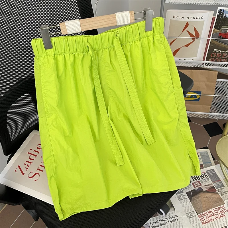 2024 Spring Summer Solid Color Casual Shorts Men's Straight Loose Sports Outerwear Shorts Quick-Drying Knee Length Pants