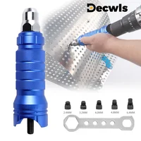 Blue Aluminum Alloy Cordless Electric Rivet Nut Gun Tool Set Attachments 3/32" 1/8" 5/32" 1/4" DIY Automotive Hex Shank Nozzles 1
