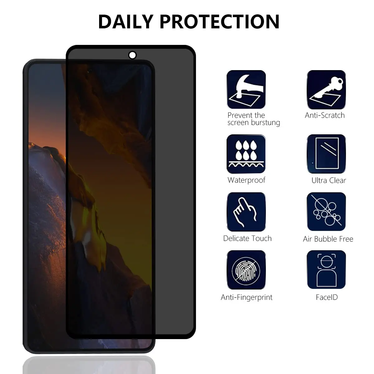Privacy Peep-Proof Tempered Glass Anti-Spy Screen Protector, 9H Hardness, Aluminum Case Compatible