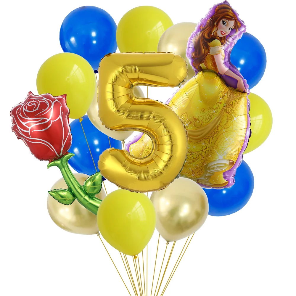 

15pcs/Set Disney Princess Beauty And The Beast Theme Balloon Belle Foil Balloons 32inch Number Balls Birthday Baby Shower Party