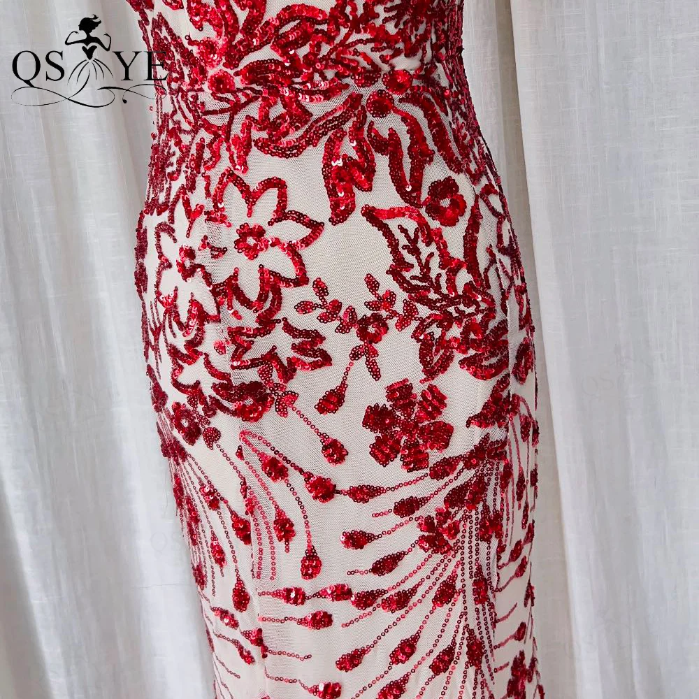 Double-V Red Mermaid Evening Dresses Floral Sequin Lace Tulle Prom  Appliques Red Formal Dress Party Sleeveless Vestido de festa - AliExpress  320