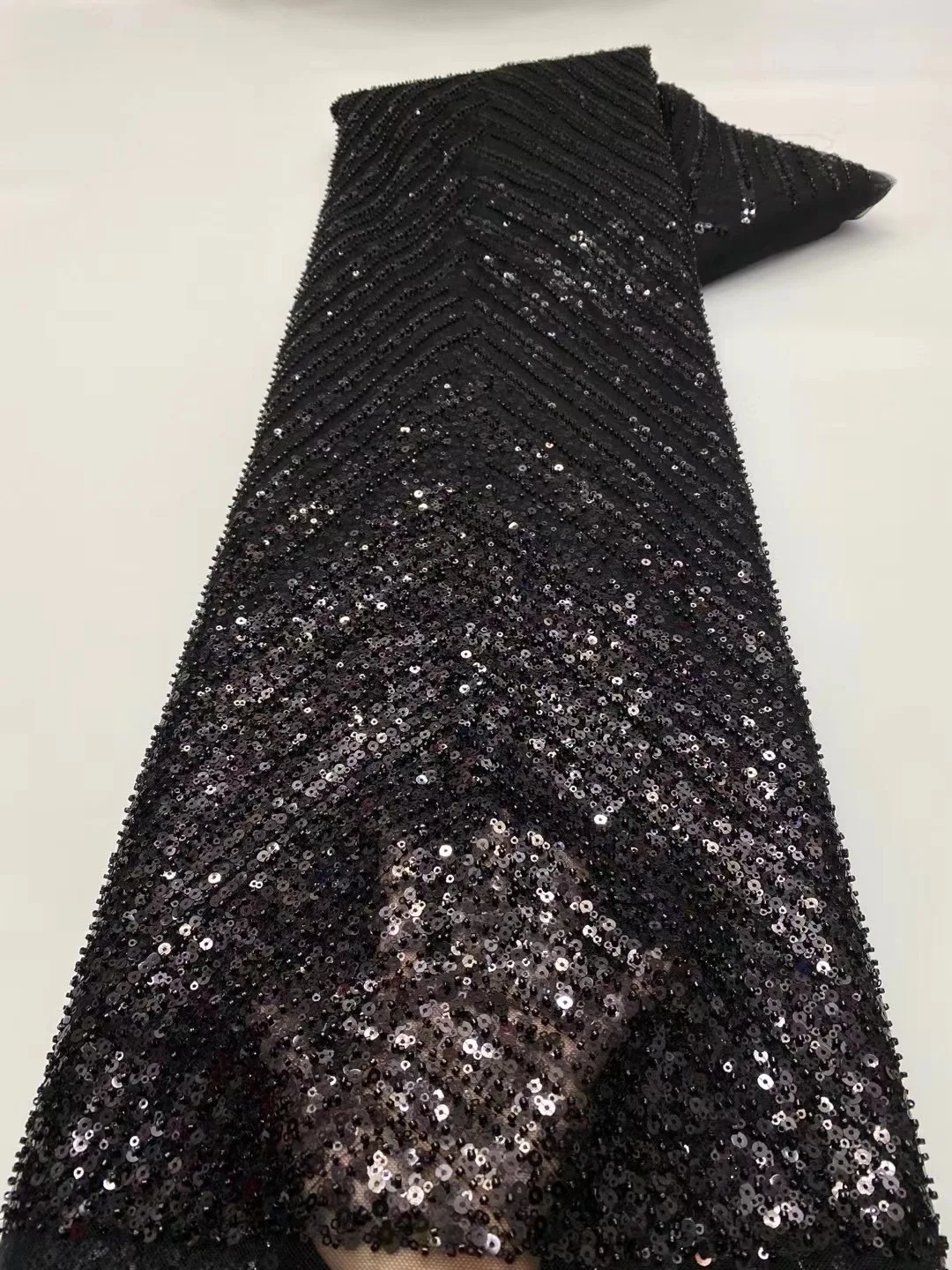 

Black 5 Yards Africa Handmade Beads Tulle Lace 2022 High Quality French Luxury Sequin Mesh Fabric For Wedding Party Dress Sew