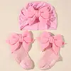 2pcs/set Baby Bow Hat with Socks Suit Newborn Boys and Girls Socks Cap Set Short Tube Sock+ Turban Hat for Autumn Spring H446 5