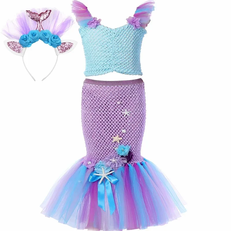 thumbnail image 1 of Disfraz de sirenita para niñas, conjunto de tutú de princesa para Halloween, ropa elegante para fiesta de cumpleaños y carnaval, 1 of 5
