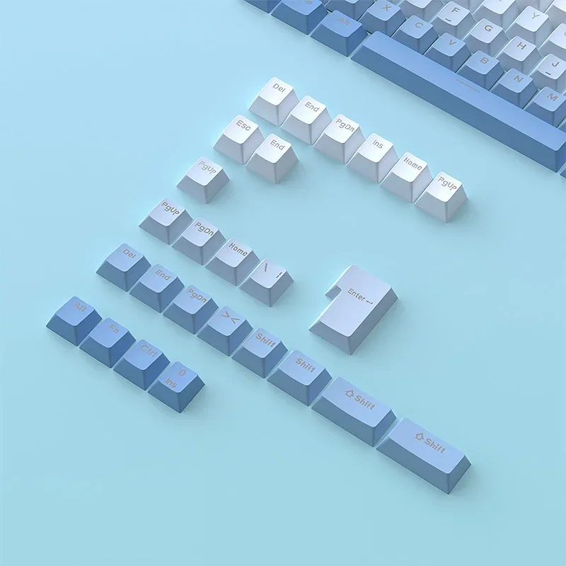 130+ 키 그라데이션 블루 샤인 스루 키캡 OEM 프로파일 RGB 백라이트 PBT 더블 샷 키캡 MX 스위치용 게이밍 키보드