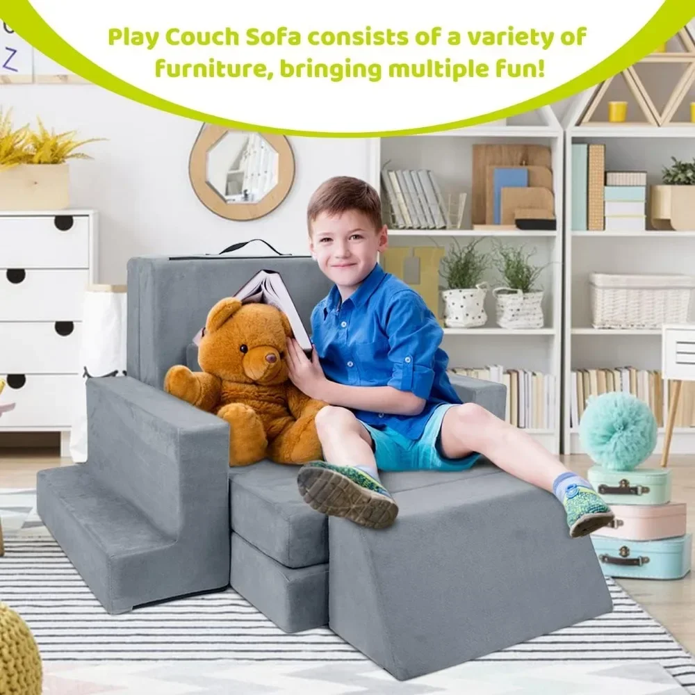 7PCS Kids Play Couch, Premium Modular Kids Play Couch for Toddler Teens, Child Sectional Sofa