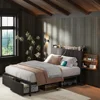 Bed Frame with 1 Hidden Drawer and 2 Drawers, Metal Heavy Duty Bed Frame with Upholstered Headboard and Multi-Port Charging 1