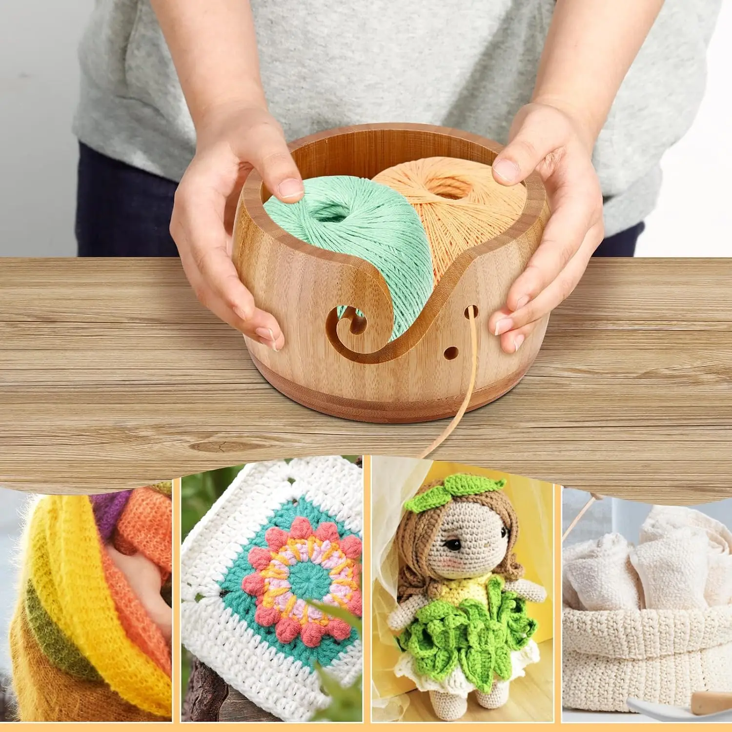 Wooden Yarn Bowls for Crocheting Crochet Bowl Knit Bowls for Yarn Crochet  Basket Wool Storage Basket Round with Holes Handmade Craft Crochet Kit