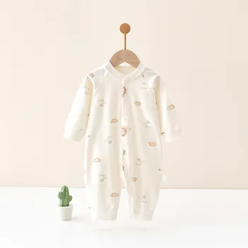 AYNIGIELL جديد الخريف الطفل بذلة واحدة الصدر الكرتون نمط ملابس الطفل 0-18 أشهر القطن الخالص طقم قطعة واحدة للأطفال 3