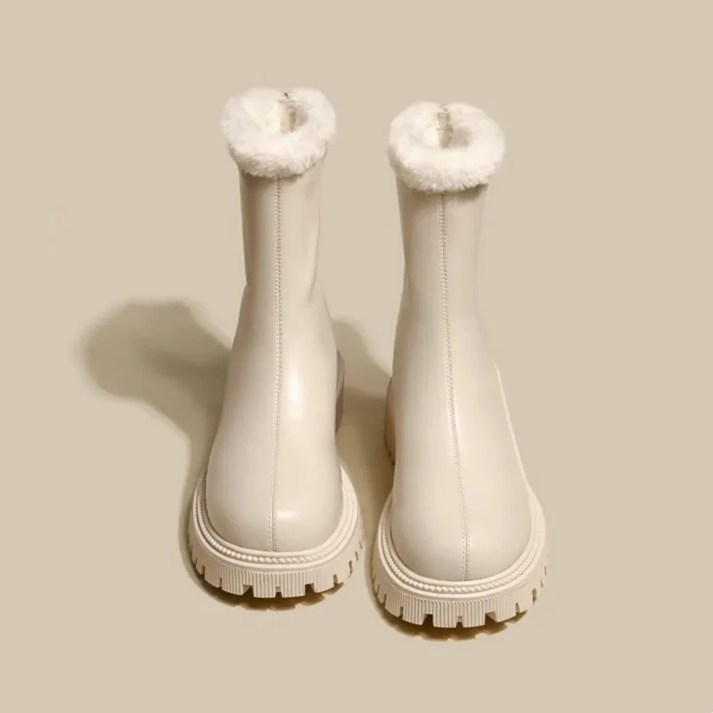 

White Short Boots Thick Bottom Niche Hundred with Padded Cotton Shoes Martin Boots Snow Boots Female Fall and Winter