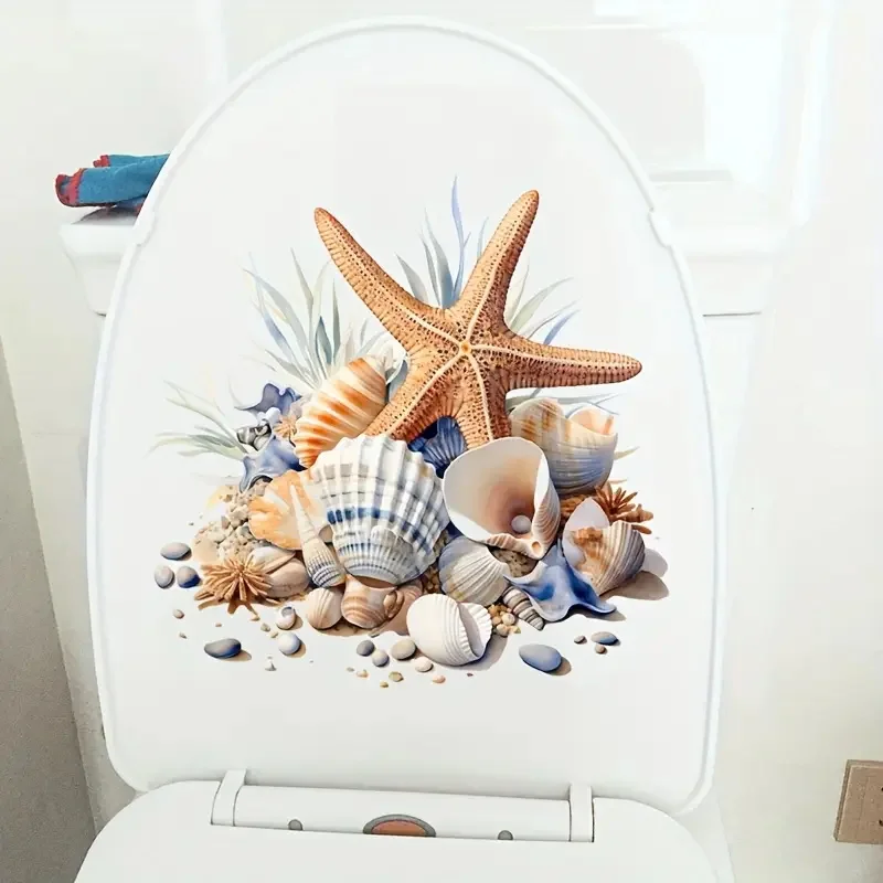 Blue Shell Starfish Home Toilet Cover Sticker Creative Bathroom Sticker Waterproof Reusable PVC for Bathroom Decor vinyl stickers,toilet stickers,toilet wall stickers,toilet seat stickers