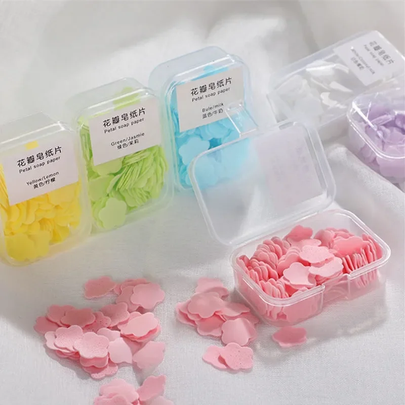 100/200PCS Petal Portable Small Soap Box Paper Hand Washing Bath Travel Fragrance Foam Disinfection Soap Paper disposable soap paper