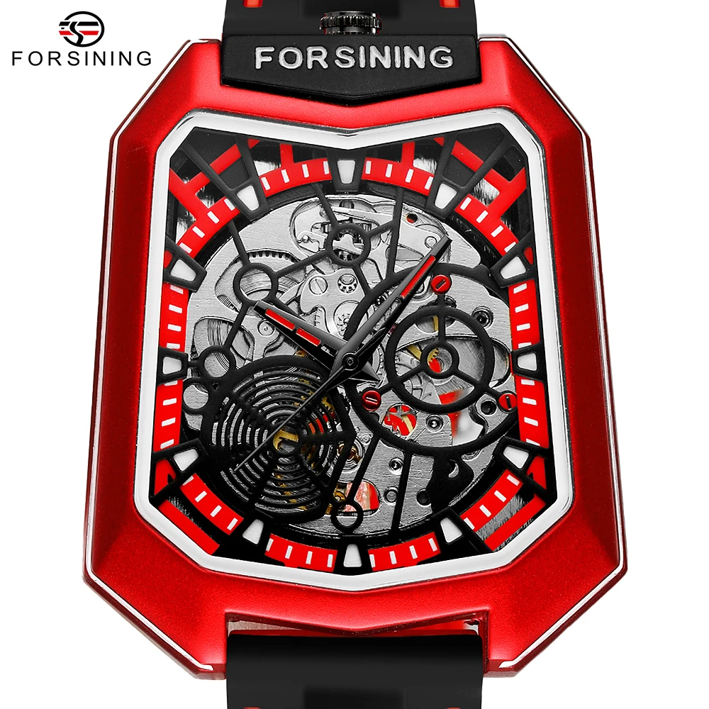 Forsining Outdoor Automatic Mechanical Watches Fashion Shield Case Spider Skeleton Automatic Watch for Men Casual Silicone Strap
