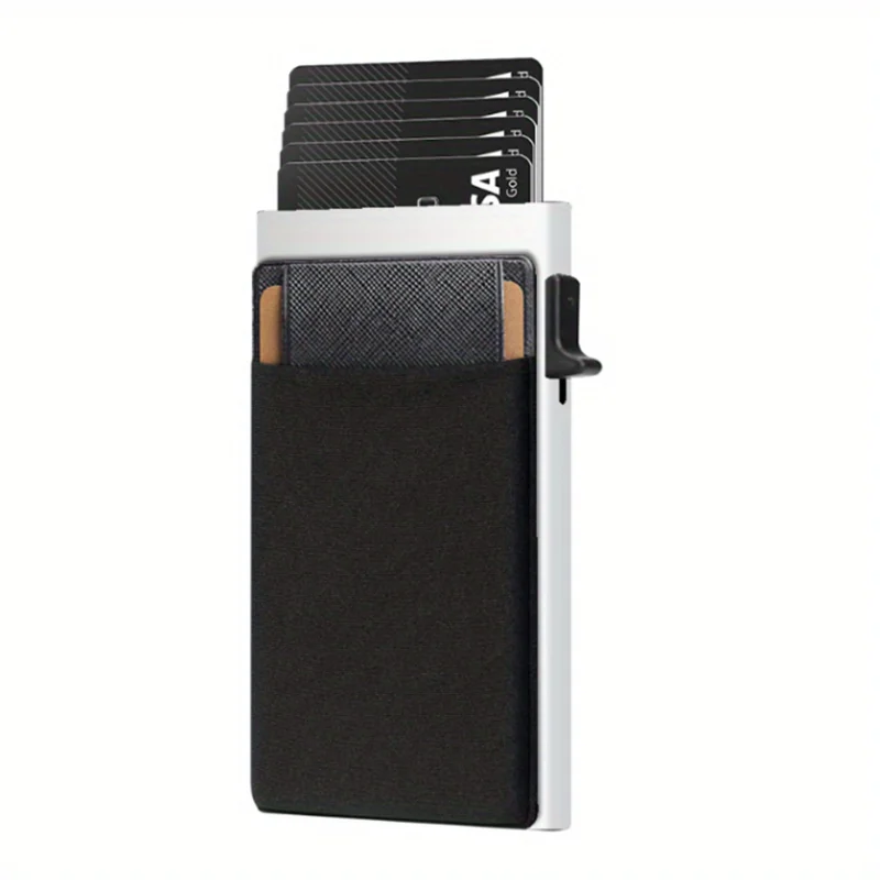 Anti-theft RFID Blocking Side Push Pop-Up ID Credit Card Holder Business Wallet For Men Minimalist Design Card Box