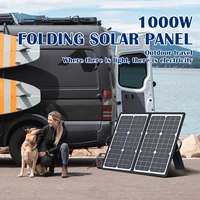 Panneau solaire monocristallin pliable de 1000W, kit de chargeur solaire portable et étanche, connecteur multi-sortie pour générateur solaire, camping, camping-car, caravane, voyage, maison, alimentation d'urgence hors réseau. 6