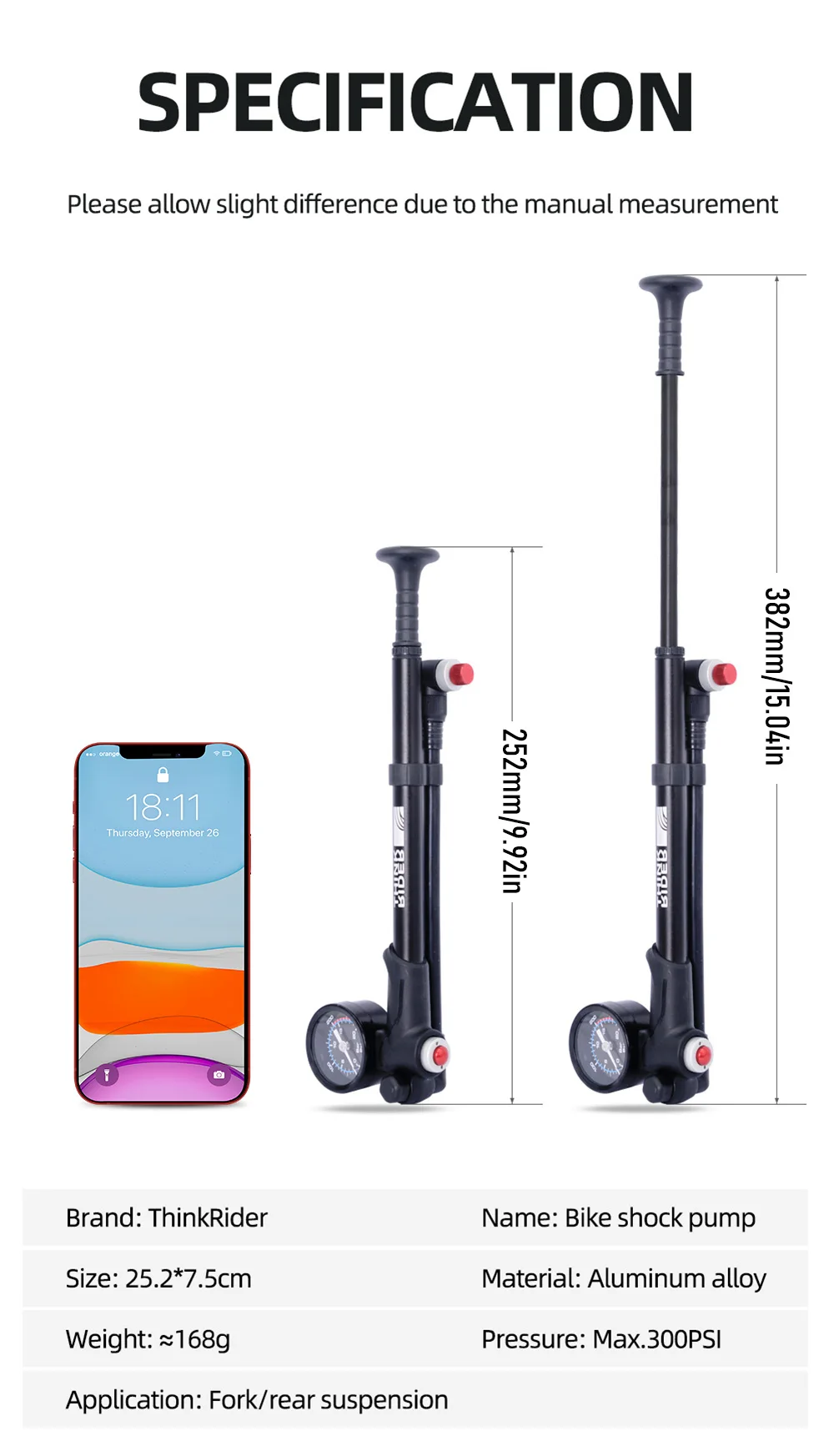 Think rider tragbare Hochdruck 300psi Fahrrad luftpumpe mit Messgerät für Gabel & Hinterrad aufhängung Stoßdämpfer Berg – Detail 2
