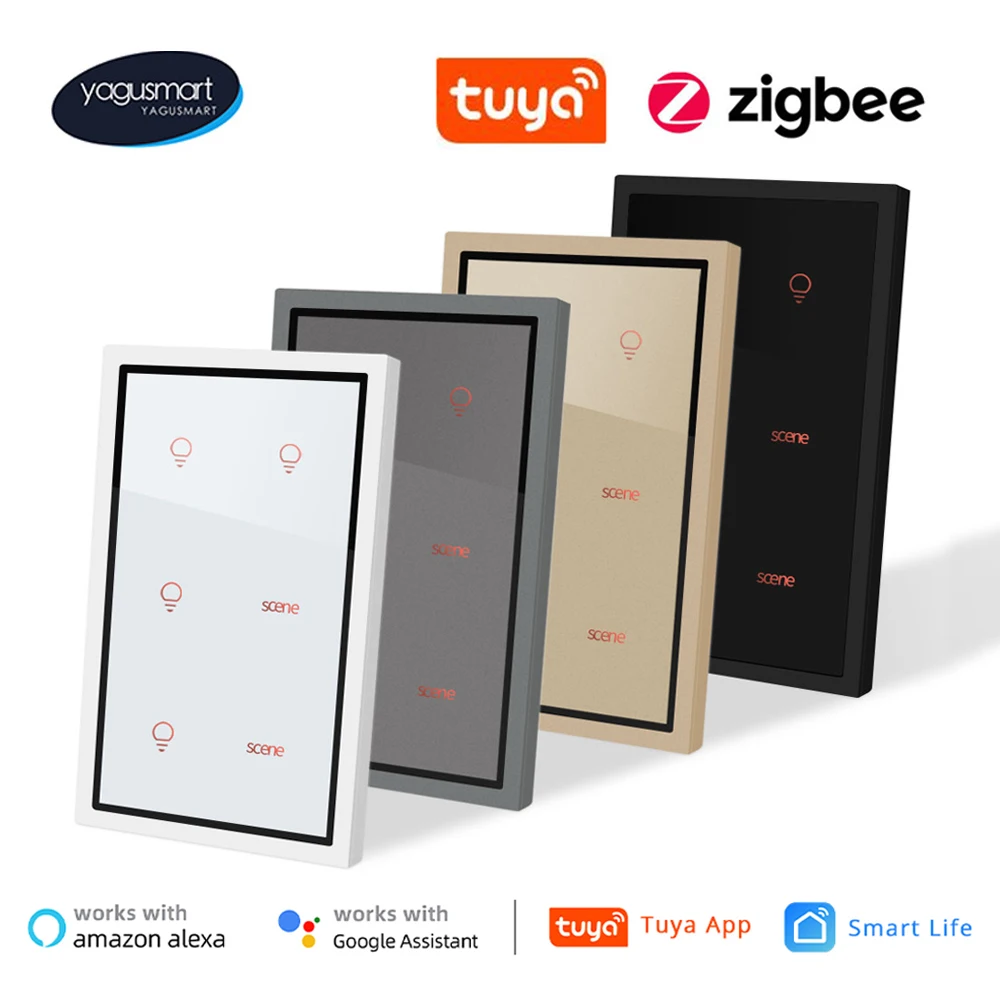 YagusmartTuyaZigbeeLightSwitchSceneSwitch4Gang4x2TouchWall