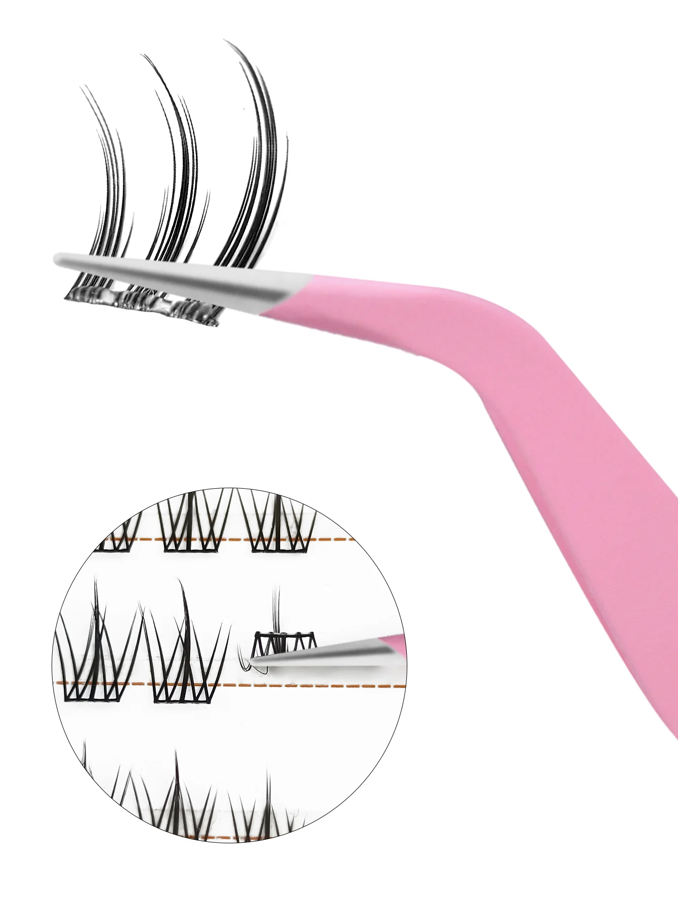 GROINNEYA 1 PC Eyelash Tweezers With Fiber Tips Pink Professional Steel High Precision for Volume Fans Lashes Extensions Makeup 3