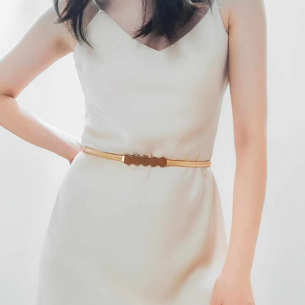 Mode Gürtel Bund Frauen Luxus Gold Farbe elastische dekorative Kleid Sommer Taille Gürtel vielseitigen Gürtel – Detail 5