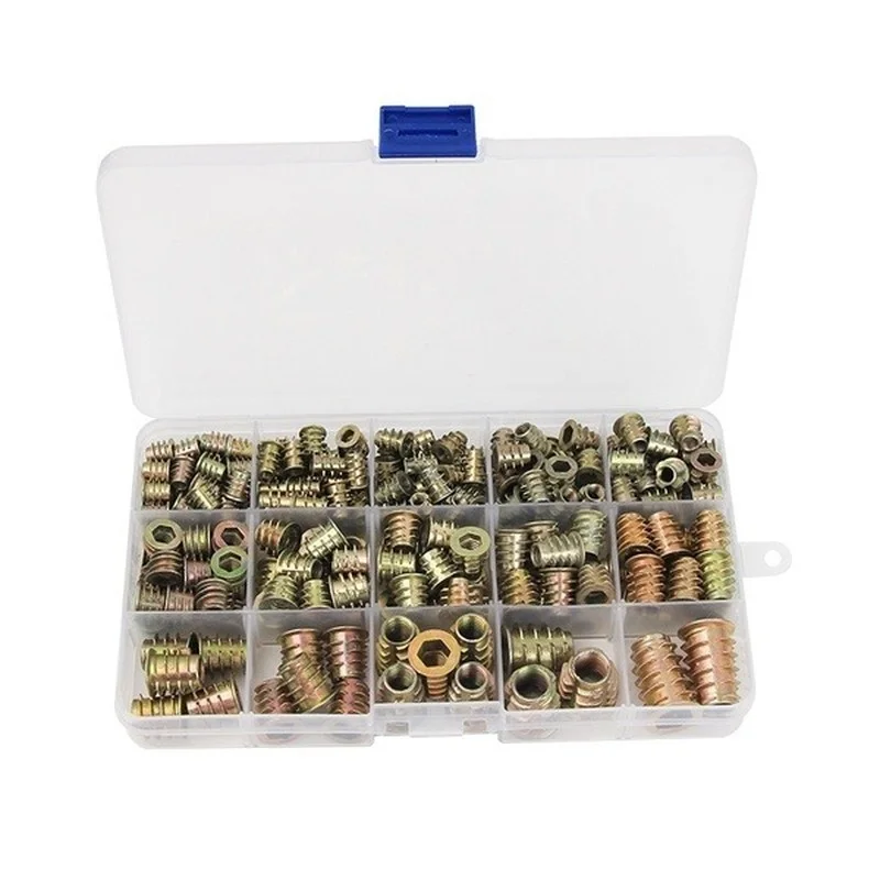 230PCS Assorted Nut Bolt Flanged Hex Drive Head Furniture Nuts M4 M6 M8 M10 Zinc Alloyl Thread for Wood Zinc Alloy Insert Sets