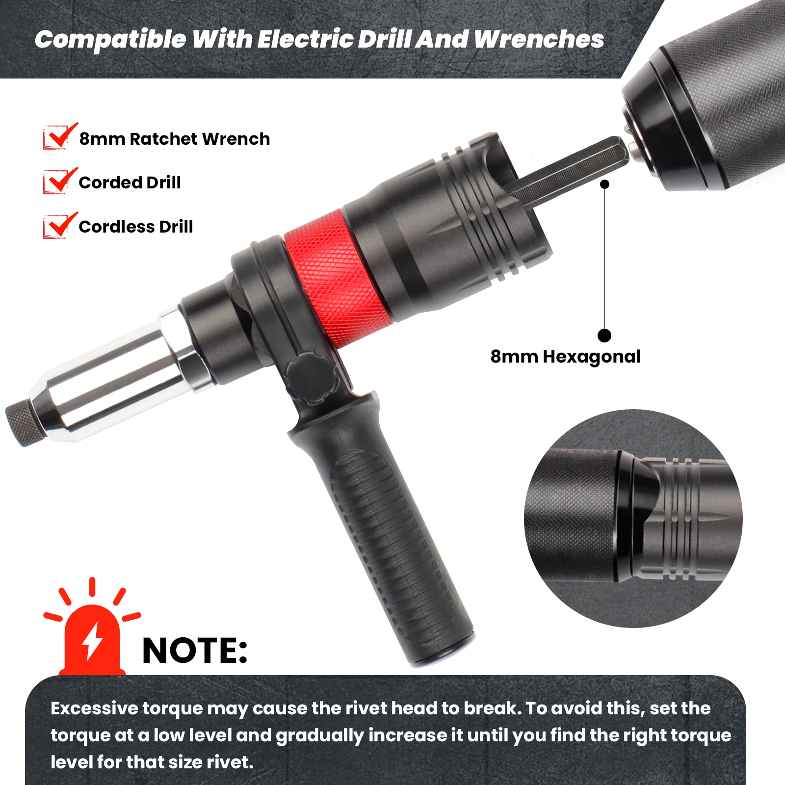 Electric Riveting Machine Rivet Nut Gun Adapter Cordless Riveting Converter Household Portable Tool 2.4/3.2/4.0/4.8/6.4