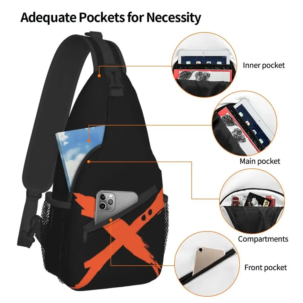 Bakugou Katsuki Logo X Sling Bag for Cycling Camping Men's Boku No My Hero Academia Crossbody Chest Backpack Shoulder Daypack