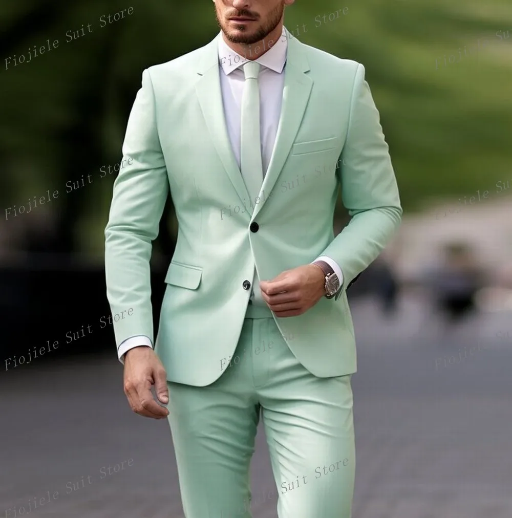 

New Mint Male Formal Occasion Tuxedos Men Business Suit Groom Groomsman Wedding Party Prom 2 Piece Set Jacket Pants