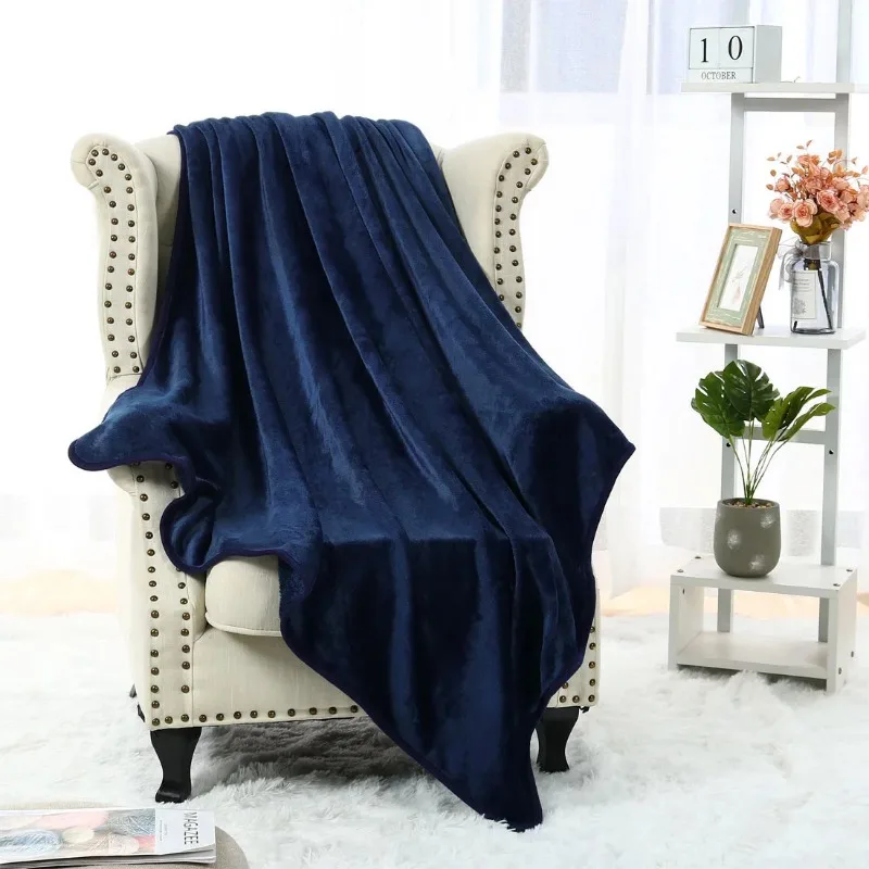 

Unique Bargains Flannel Fleece Blanket Soft Luxury Hemmed Navy Blue Twin XL