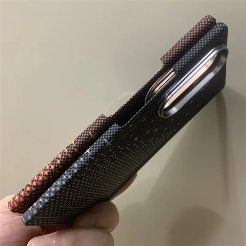 Korean Carbon Fiber Texture Magnetic Wireless Charging Case with Camera Protection and Metal Armor