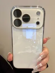 Luxury Tempered Glass Glossy Case with Plating Bumper and Shockproof Back Lens Cover - iPhone 12 Pro Max (DB White)
