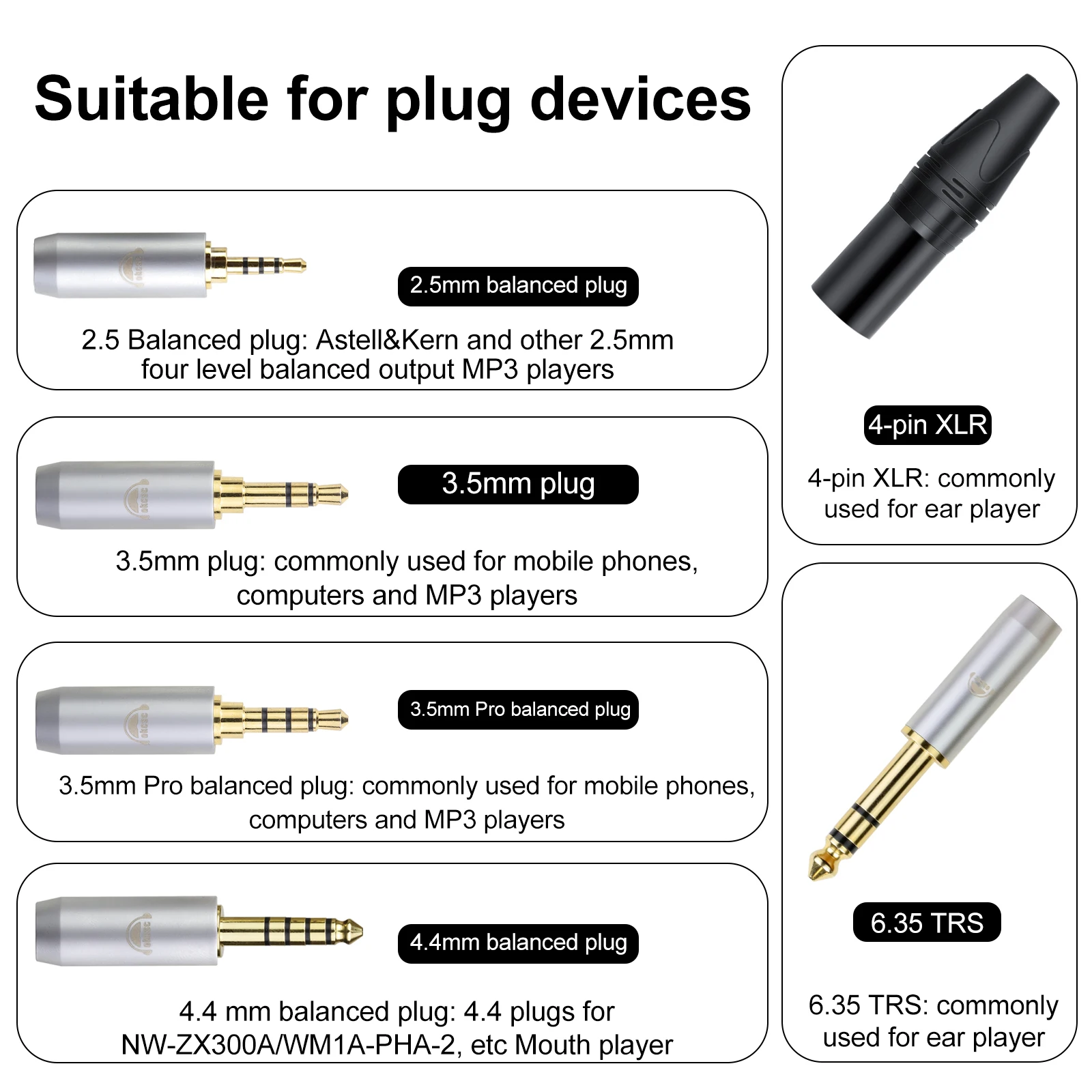 OKCSC Standard Balance Headphone Cable for AKG Q701 K240S Beyerdynamic DT1900 pro 2.5mm/3.5mm/4.4mm/6.35mm/4 Pin XLR/Type-C Plug