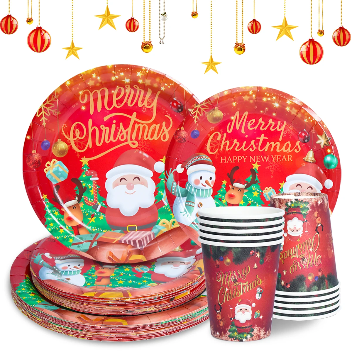 Merry Christmas Party Disposable Tableware Cup Plate Christmas Decoration  For Home 2023 Xmas Navidad New Year Party Supplies