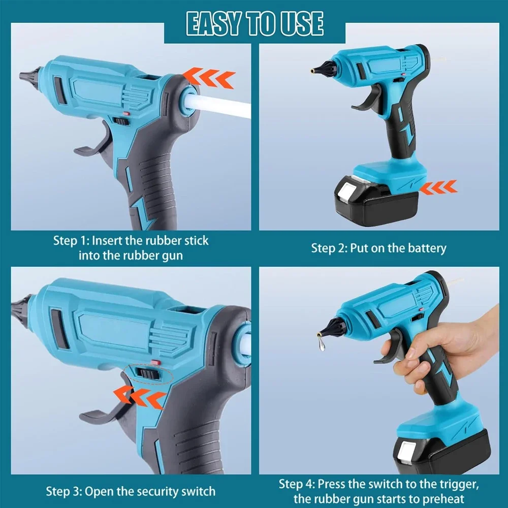 280°C 100W Cordless  Hot Melt Glue Gun Portable Rechargeable with 10pcs 11mm Glue Sticks DIY Repair Tool For Makita 18V Battery 4