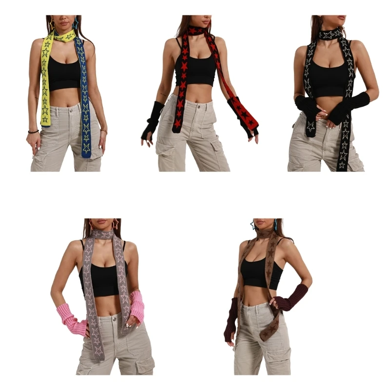 

Y2K Girls Fashion Knitted Star Scarf Women Punk Style Soft Thicken Neck Wrap Long Scarf Casual Outdoor Windproof Neckerchief