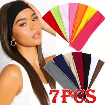 7Pcs Solid Elastic Hair Bands Yoga Headband Women Men Simple Sports Running Absorb Sweat Elastic Hair Bands Hair Accessories