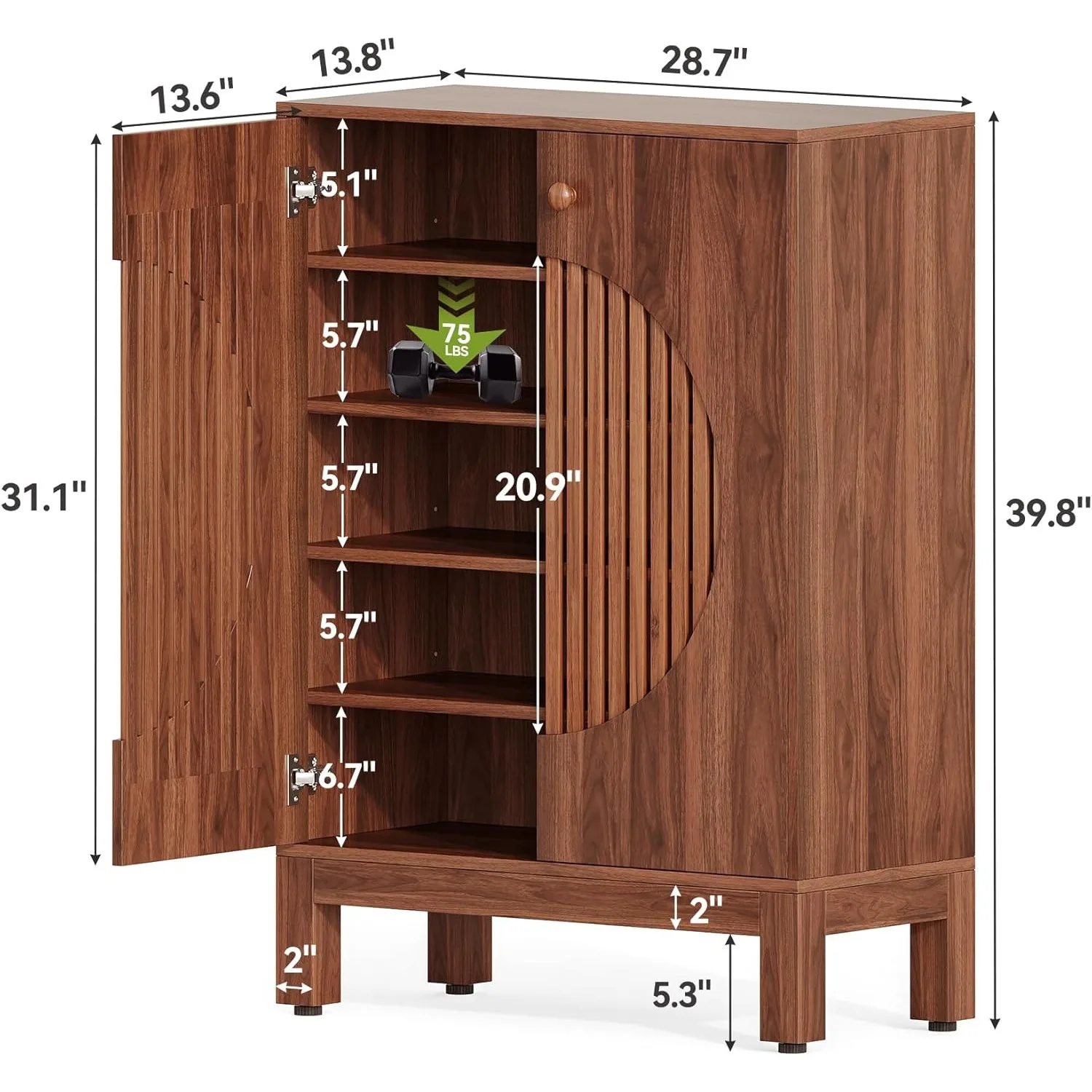 LITTLE TREE 5-Tier Shoe Cabinet, Adjustable Height Shelves, 39.8" Tall Farmhouse Style Shoe Organizer for Living Room, Entryway - Image 2