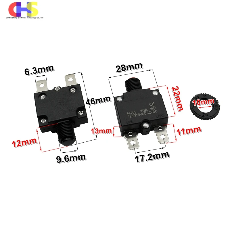 (1-10PCS) MR1 Manual Reset Circuit Breaker 3A 4A 5A 6A 8A 10A 12A 15A 20A 25A 30A Thermal Current Overload Protector Switch Fuse
