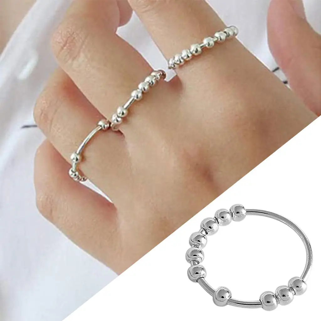 Silver Rotating Anti-Stress Ring, Anti-Stress Sensory Toy for Women, Silver Rotating Anti-Stress Ring, Anti-Stress Sensory Toy for Women,