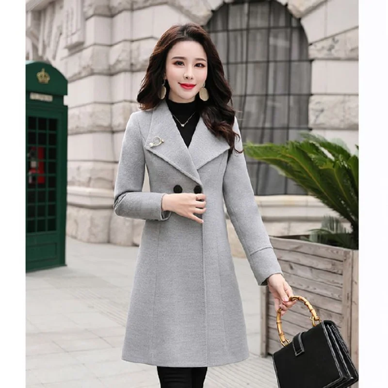 2023 Autumn Winter New Women Woolen Overcoat Good Quality Thickening Coat Slimming Jacket Outwear