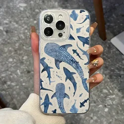 Blue Watercolor Shark Ocean Pattern Design Phone Case Cover for iPhone 12 Mini (1)