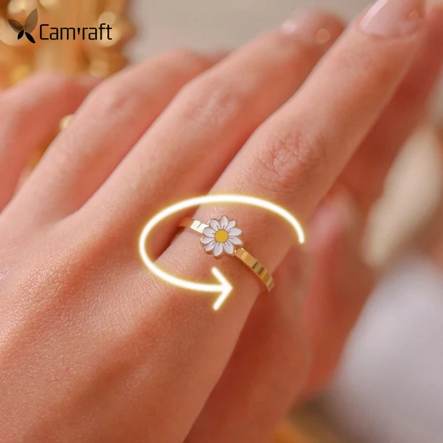 Fashion Anxiety Ring Spinner Rings Rotary Anti Stress Fidget Ring For Girls Women Adjustable Daisy flower finger ring Gift 1