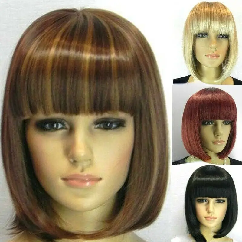 

New Style (4 Colors) Straight Bang Short Straight Wig Women Wigs