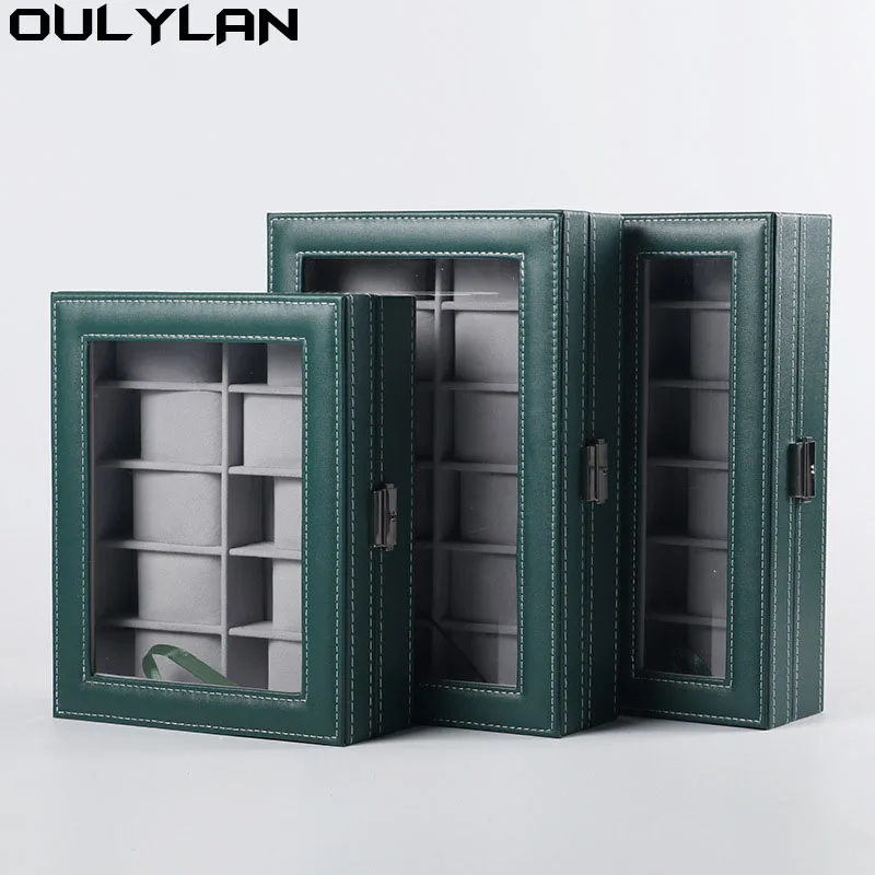 

Ожерелье кольцо продаётся телефон с 6 10 12 слотов зеленая коробка из искусственной кожи для хранения часов Органайзер коробка для ювелирных изделий